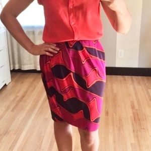 Max Mara Pink Orange Printed Silk Wrap Skirt Size 12